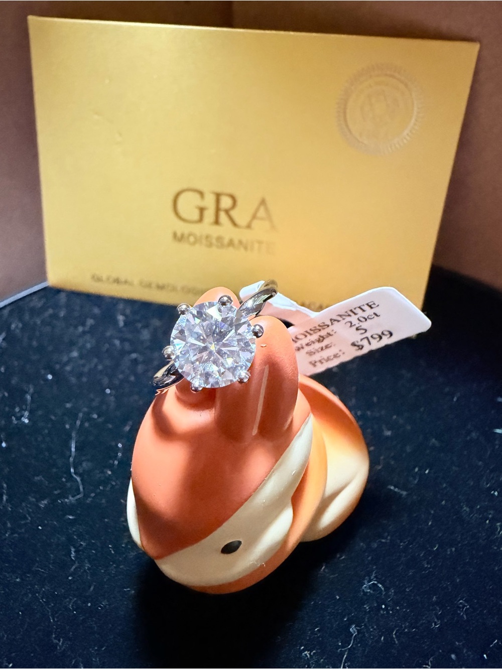 GRA Moissanite Solitaire Ring - Silver Plated - Size 5